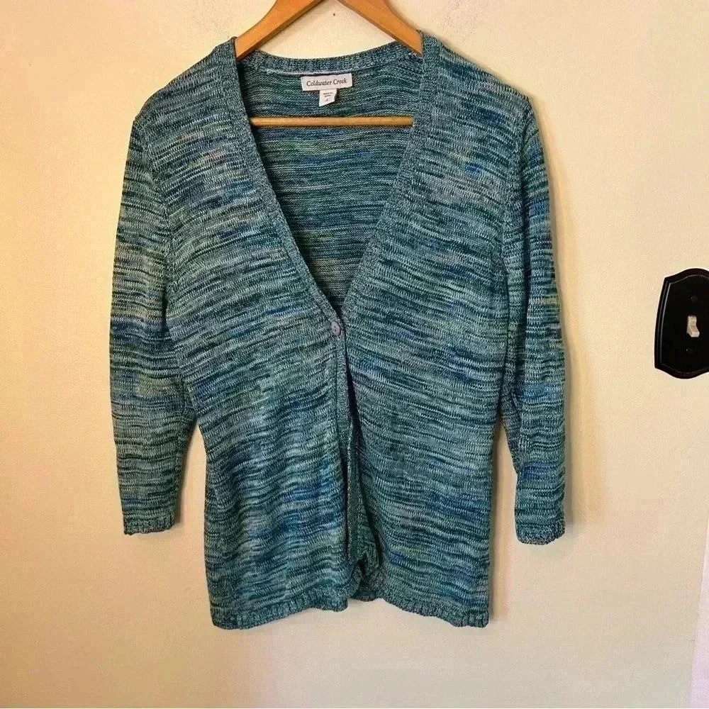 Coldwater Creek Silk and Cotton Blend Multicolor Striped Cardigan Size L